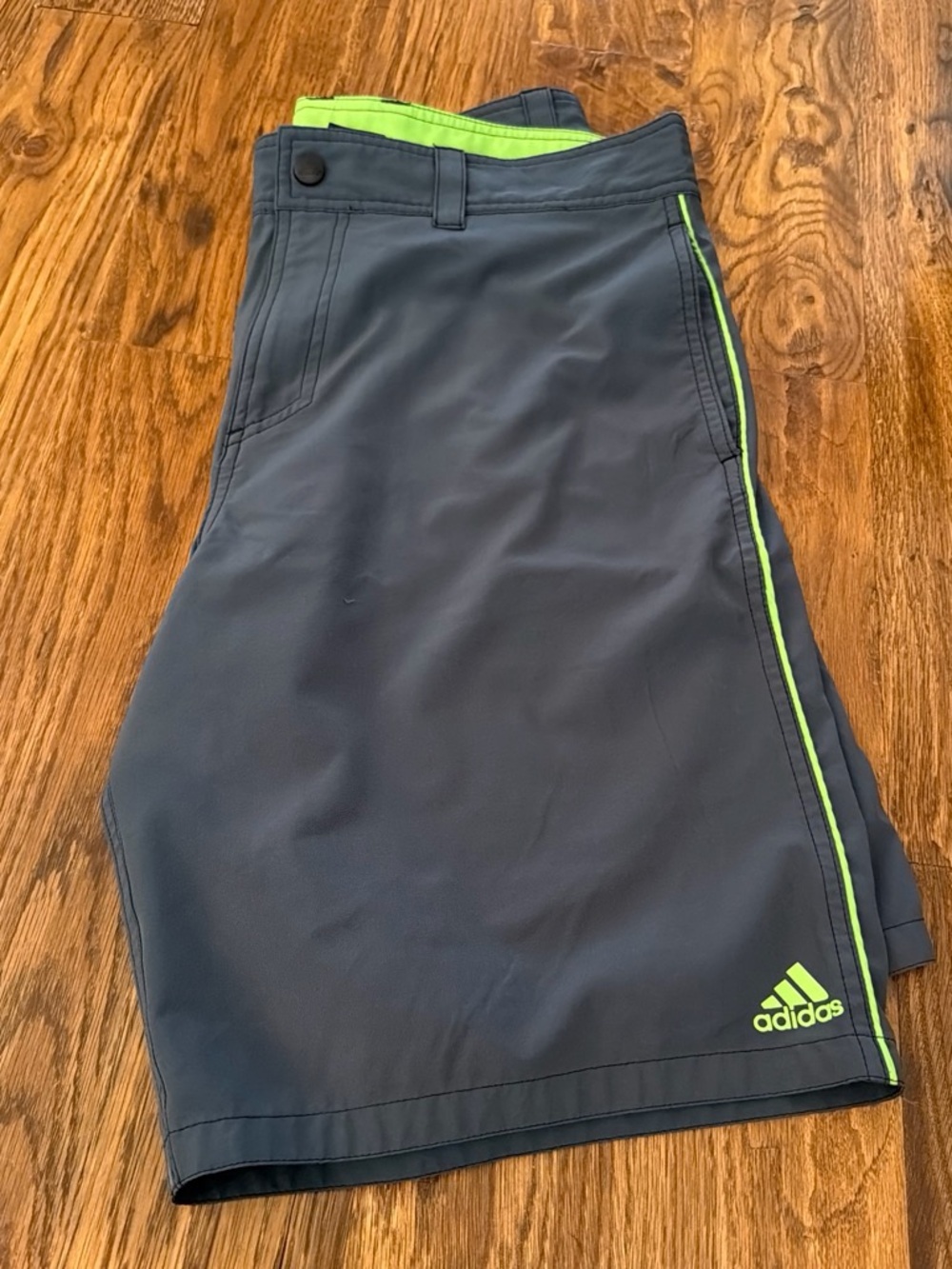 adidas Men's Dark Gray Athletic Shorts with Neon Green Accents